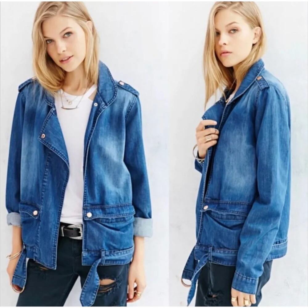 One Teaspoon x Urban Outfitters Slouchy Distressed Denim Moto Jacket Size XS